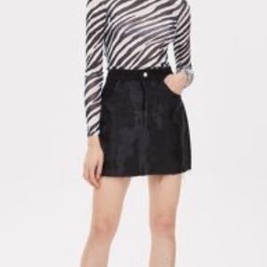 NWT-TOPSHOP Black Denim Sheer Front Overlay Frayed Highrise Skirt
